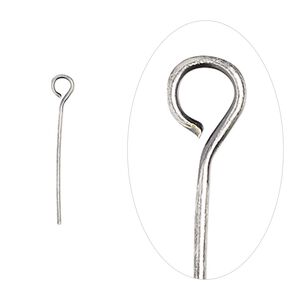 Eye pin, antique silver-plated brass, 3/4 inch, 24 gauge. Sold per pkg of 100.