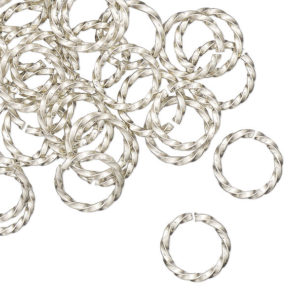 Jump ring, copper / zinc / nickel, nickel silver, 10mm hand-cut twisted round, 7.5mm inside diameter, 16 gauge. Sold per pkg of 50. image number 0