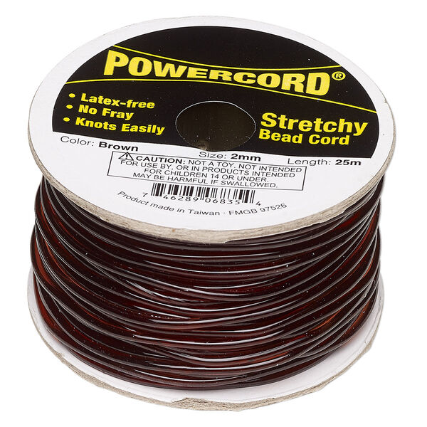 Cord, Powercord®, elastic, brown, 2mm, 21.5-pound test. Sold per 25-meter spool. image number 0