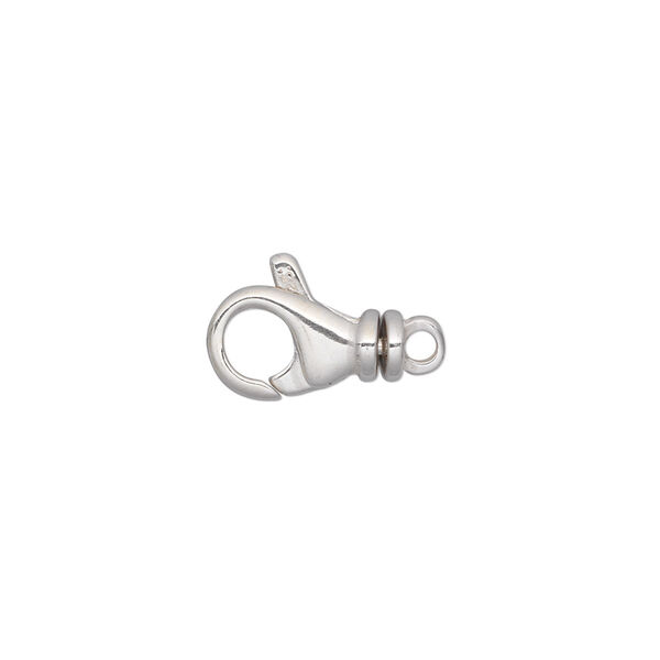 Clasp, lobster claw, sterling silver, 13x8mm rounded with swivel. Sold individually. image number 0