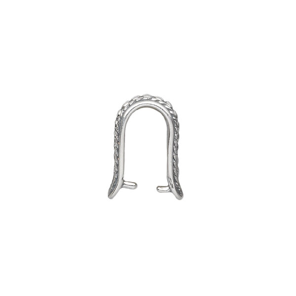 Bail, ice-pick, antiqued sterling silver, 16x8mm beaded shield with dots and braids, 12mm grip length. Sold individually. image number 1
