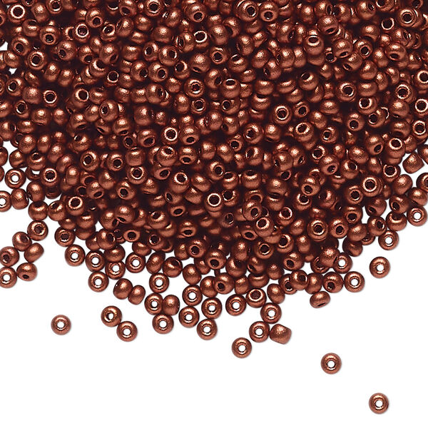 Seed bead, Preciosa Ornela Czech glass, pkg/500g, #11 rocaille, opaque soft dark copper metallic alabaster, (01750). image number 0