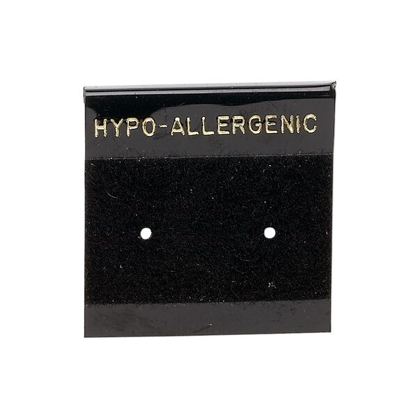 Earring card, flocked plastic, black and gold, 1x1-inch square with "HYPO-ALLERGENIC." Sold per pkg of 100. image number 0