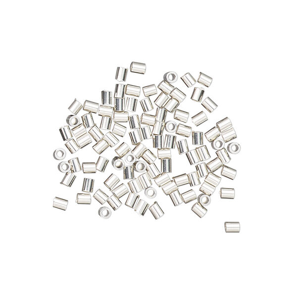 Crimp, sterling silver, 2x1.6mm smooth round tube, 1.1mm inside diameter. Sold per pkg of 100. image number 0