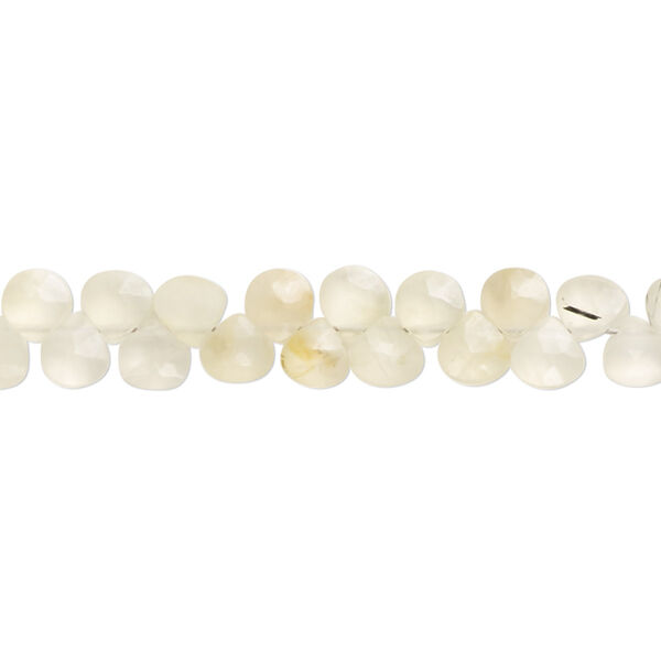 Bead, prehnite (natural), 4-5mm hand-cut top-drilled faceted puffed teardrop with 0.4-1.4mm hole, C grade, Mohs hardness 6 to 6-1/2. Sold per 7-inch strand. image number 0