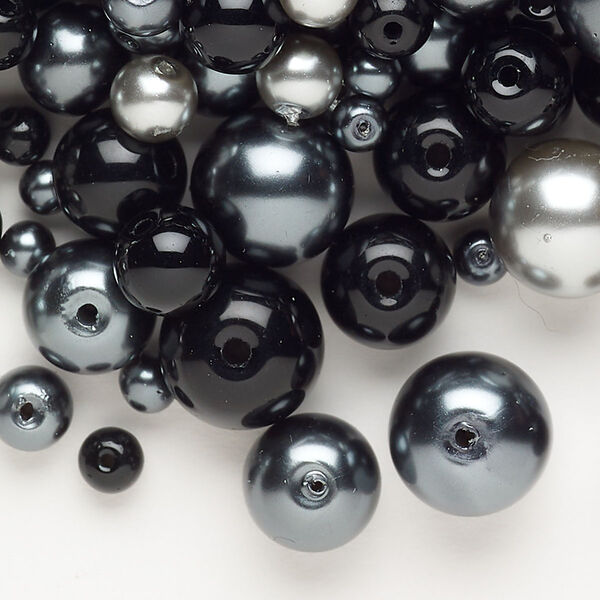 Bead mix acrylic 1pk 4-12mm round grey black dark grey, 96 ounce image number 0