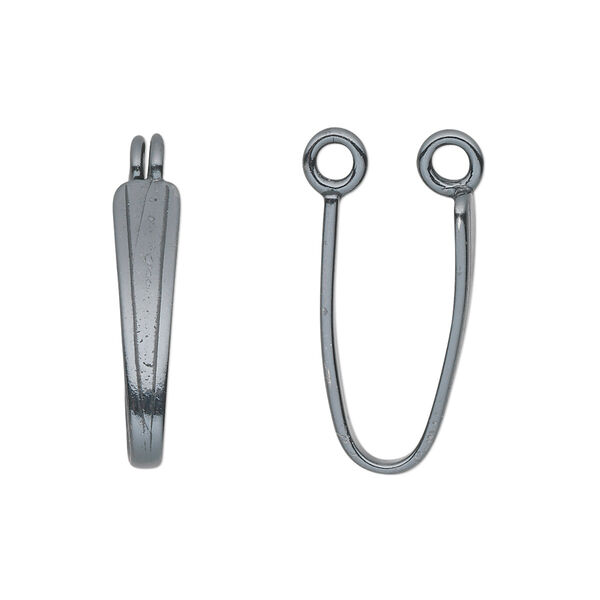 Bail, JBB Findings, donut, gunmetal-plated pewter (tin-based alloy), 22x5mm with 20mm grip length. Sold per pkg of 2. image number 0