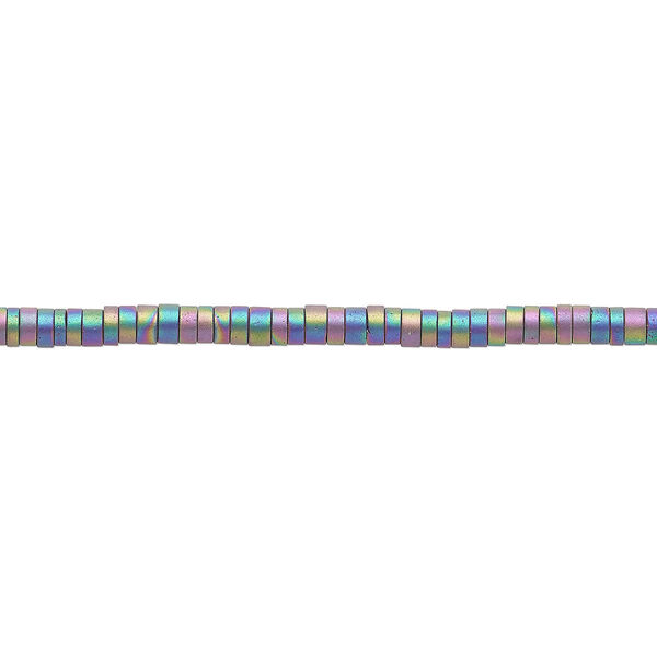 Bead, Hemalyke™ (man-made), matte rainbow, 2x1mm heishi. Sold per 8-inch strand, approximately 200 beads. image number 0