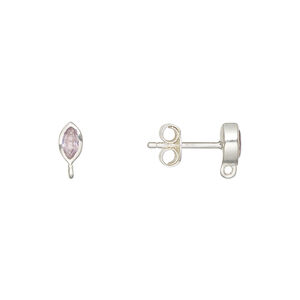 Ear stud 1pkg2, sterling silver / amethyst (natural), 6x3.5mm marquise / closed loop / earnuts, 1 pair