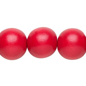 Bead, Taiwanese cheesewood (dyed / waxed), red, 15-16mm round. Sold per 15-1/2" to 16" strand.