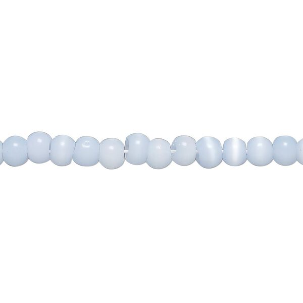 Bead, cat's eye glass (fiber optic glass), light cobalt blue, 5mm uneven round. Sold per 15-inch strand, approximately 110 beads. image number 0