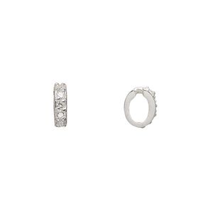 Slide, cubic zirconia and sterling silver, clear, 9x2.5mm oval. Sold per pkg of 2.