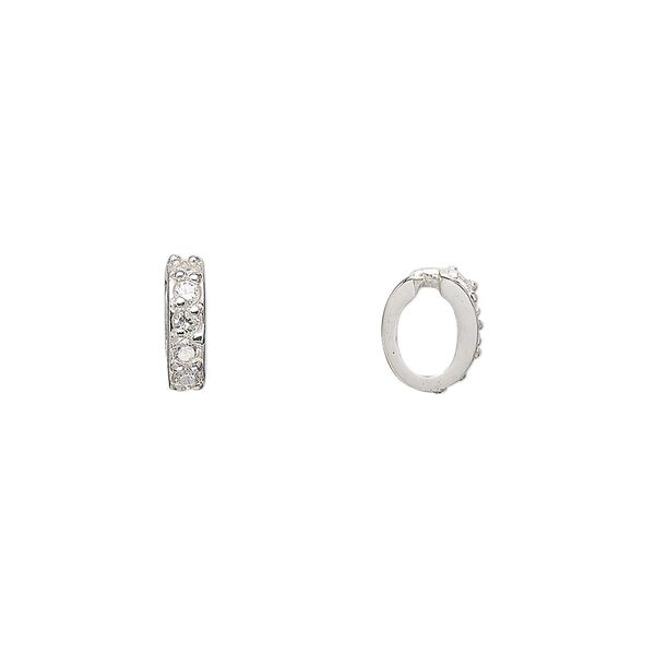 Slide, cubic zirconia and sterling silver, clear, 9x2.5mm oval. Sold per pkg of 2. image number 0