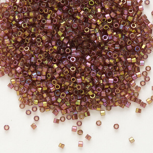 Seed bead, Delica®, glass, pkg/250g, #11 cut, translucent gold luster rainbow dark topaz (DBC-0103). image number 0