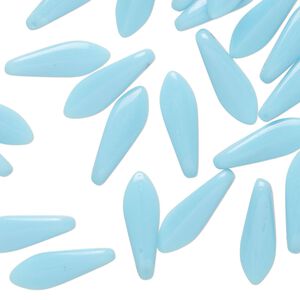 Bead 1pkg50 Czech pressed glass, opaque turquoise blue, 15.5x5mm top-drilled dagger.