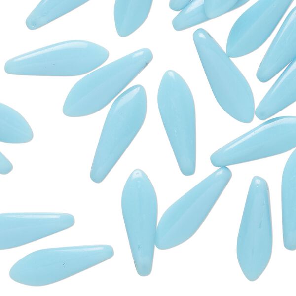 Bead 1pkg50 Czech pressed glass, opaque turquoise blue, 15.5x5mm top-drilled dagger. image number 0
