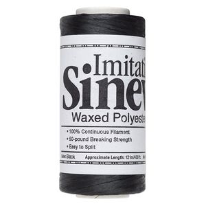 Cord, imitation sinew and waxed polyester, black, 2mm diameter, 50-pound test. Sold per 400-foot spool.