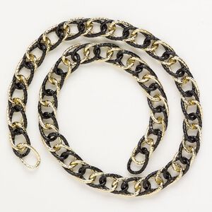 Chain 1pkg1 stainless steel, 11.1mm textured double curb, 18 inches gold finish / black finish