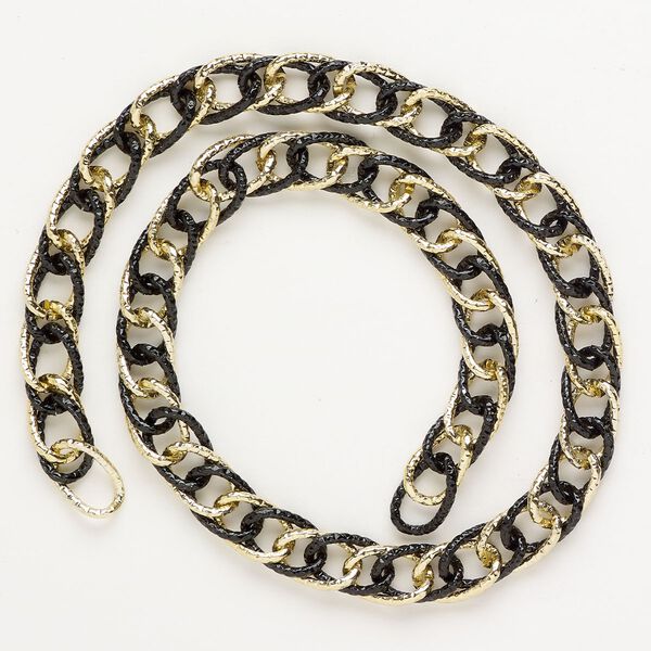Chain 1pkg1 stainless steel, 11.1mm textured double curb, 18 inches gold finish / black finish image number 0
