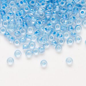 Glass Dyna-Mites™ seed bead 1pkg1, #6 round transparent inside dyed color sky blue (244 6/0 RR) 40g