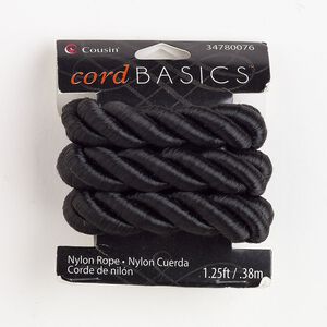 Nylon 1pkg1, twisted round cord black 1.25 foot 14mm