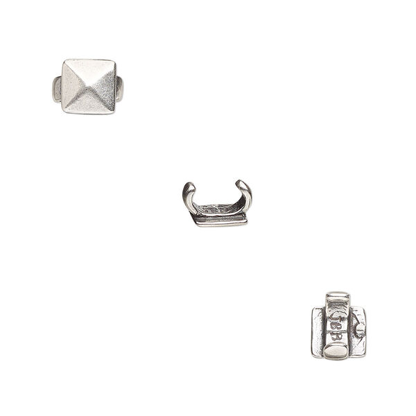Component, JBB Findings, antique silver-plated brass, 6x6mm faceted square, 5x2mm inside diameter. Sold per pkg of 2. image number 0