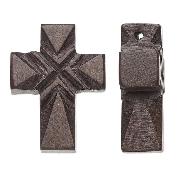 Focal, cheesewood (dyed/waxed), 32x24mm hand-cut 2-sided carved cross. Sold individually. image number 0