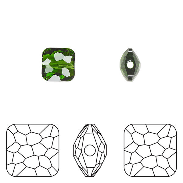 Bead 1pkg4 fern green, Crystal Passions® 8mm puffed square 5035 image number 0