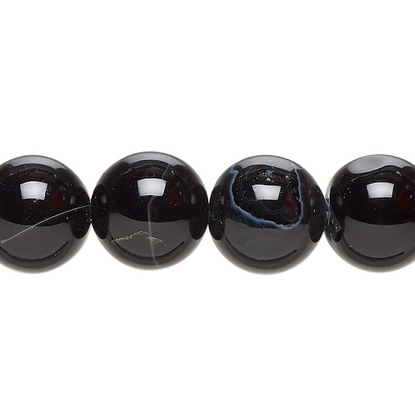 Black agate 1pkg1, round bead 15 inch 11-12mm image number 0