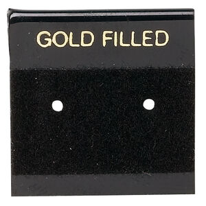 Earring card, flocked plastic, black and gold, 1x1-inch square with "GOLD FILLED." Sold per pkg of 100.