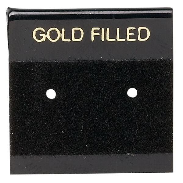 Earring card, flocked plastic, black and gold, 1x1-inch square with "GOLD FILLED." Sold per pkg of 100. image number 0