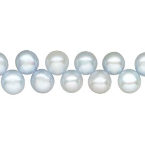 Pearl, cultured freshwater pearl (dyed), light to medium sea spray, 7-9mm flat-sided round with 0.4-0.6 hole, C- grade, Mohs hardness 2-1/2 to 4. Sold per 15" strand, approximately 85 beads.