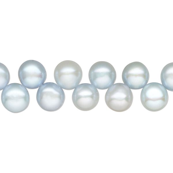 Pearl, cultured freshwater pearl (dyed), light to medium sea spray, 7-9mm flat-sided round with 0.4-0.6 hole, C- grade, Mohs hardness 2-1/2 to 4. Sold per 15" strand, approximately 85 beads. image number 0