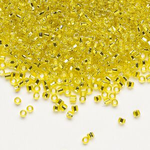 Seed bead, Dyna-Mites™, glass, pkg/40g, #11 round, transparent silver-lined yellow, (65:SR 11/0 SR).
