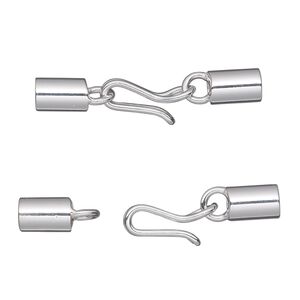 Clasp hook&eye 1pkg1 sterling silver, 33x7mm / fits 4mm cord, 1-strand