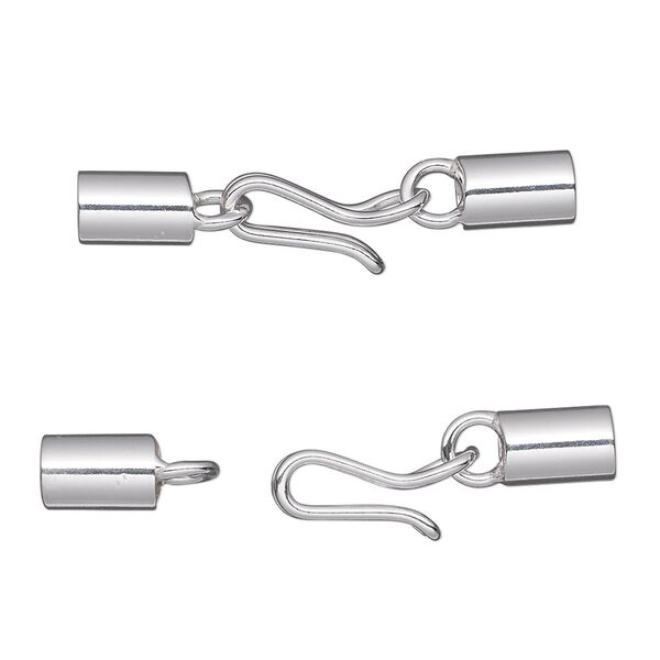 Clasp, hook-and-eye, sterling silver, 33x7mm with 14x7mm hook and 7.5x5mm cord ends, 4mm inside diameter, 33x7mm overall. Sold individually. image number 0