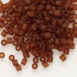 Seed bead, Delica®, glass, pkg/50g, #8 round, translucent matte dark topaz (DBL-0764).