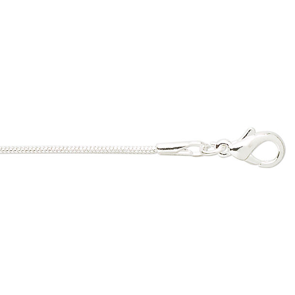 Chain, silver-plated brass, 1mm snake, 18 inches with 1-inch extender chain and lobster claw clasp. Sold per pkg of 4. image number 0