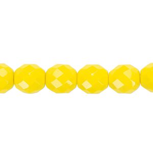 Bead, Czech fire-polished glass, opaque yellow, 10mm faceted round. Sold per 15-1/2" to 16" strand, approximately 40 beads.
