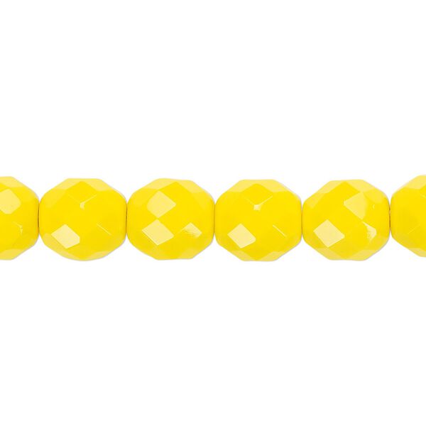 Bead, Czech fire-polished glass, opaque yellow, 10mm faceted round. Sold per 15-1/2" to 16" strand, approximately 40 beads. image number 0