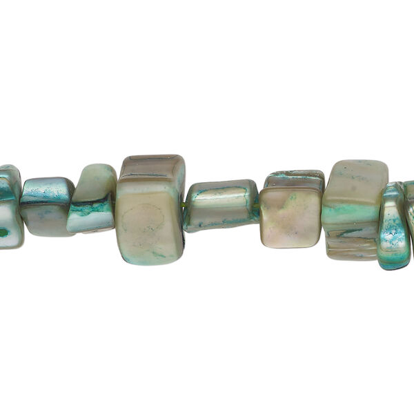 Mother-of-pearl shell 1pkg1, triangle tube bead 15 inch sea mist and soft gold 7x5mm-12x10mm image number 0