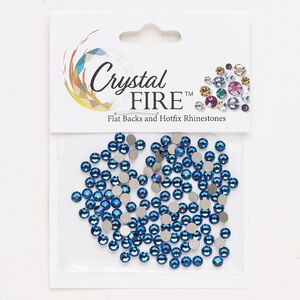 Flat back 144pk meridian blue foil back, Crystal Fire® 3.00-3.12mm round SS12