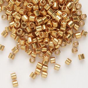 Seed bead, Delica®, glass, pkg/50g, #8 round, opaque galvanized yellow gold (DBL-0410).