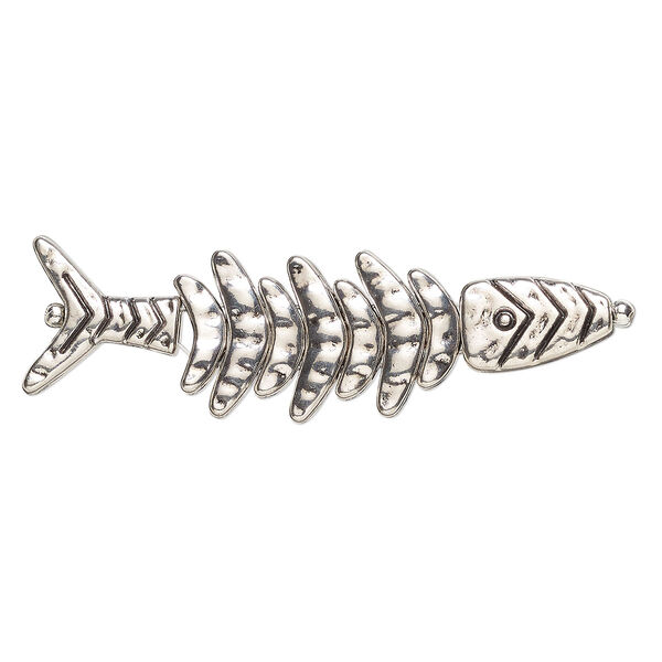 Bead, antique silver-finished "pewter" (zinc-based alloy), 69.5x19.5mm fish. Sold per 9-piece set. image number 0