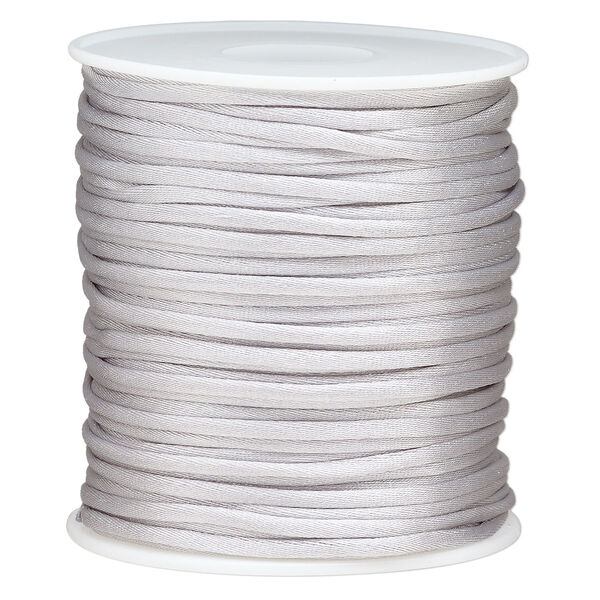 Cord, Satinweave™, nylon, silver, 2mm tighter weave. Sold per 200-foot spool. image number 0