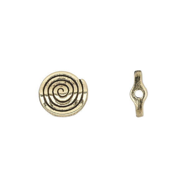 Bead, antique gold-finished "pewter" (zinc-based alloy), 11mm flat round spiral. Sold per pkg of 50. image number 0