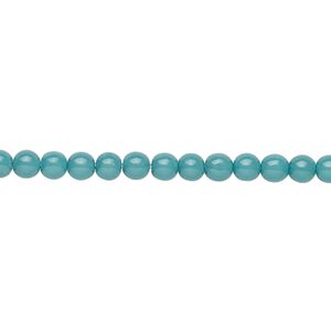 Bead, Czech dipped décor glass druk, opaque teal, 4mm round. Sold per 15-1/2" to 16" strand.