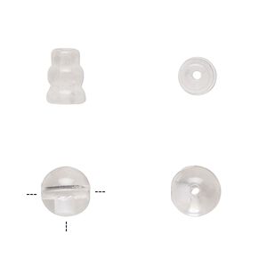 Quartz crystal 2pkg2, T-drilled round / cone bead natural 8mm / 8x5mm-9x6mm