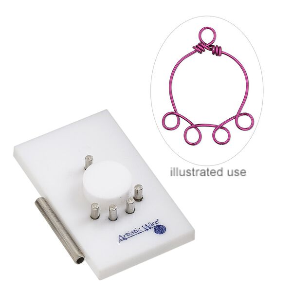 Jig, Artistic Wire® Findings Forms™, Beadalon®, round connector, acrylic / steel / stainless steel, white and blue, 2 x 1-1/4 inch rectangle. Sold per 2-piece set. image number 0
