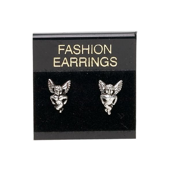 Earring card, flocked plastic, black and gold, 1x1-inch square with "FASHION EARRINGS." Sold per pkg of 100. image number 0